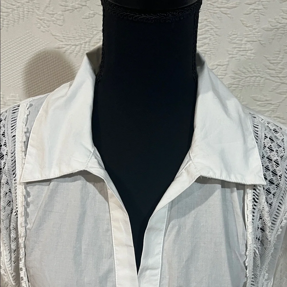 Anthropologie Preppy Boho Cottage Puff Sleeve Lace Crochet, size extra small‎